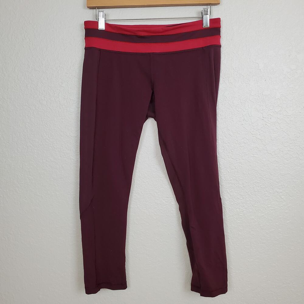Lululemon Crop Leggings Size 8 Womens Give Me Qi Bordeaux Drama 23" Yoga Run Gym